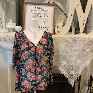 Torrid sheer navy floral button-up